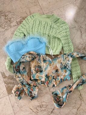 Light Blue Feathery Bustier Corset Top - Women